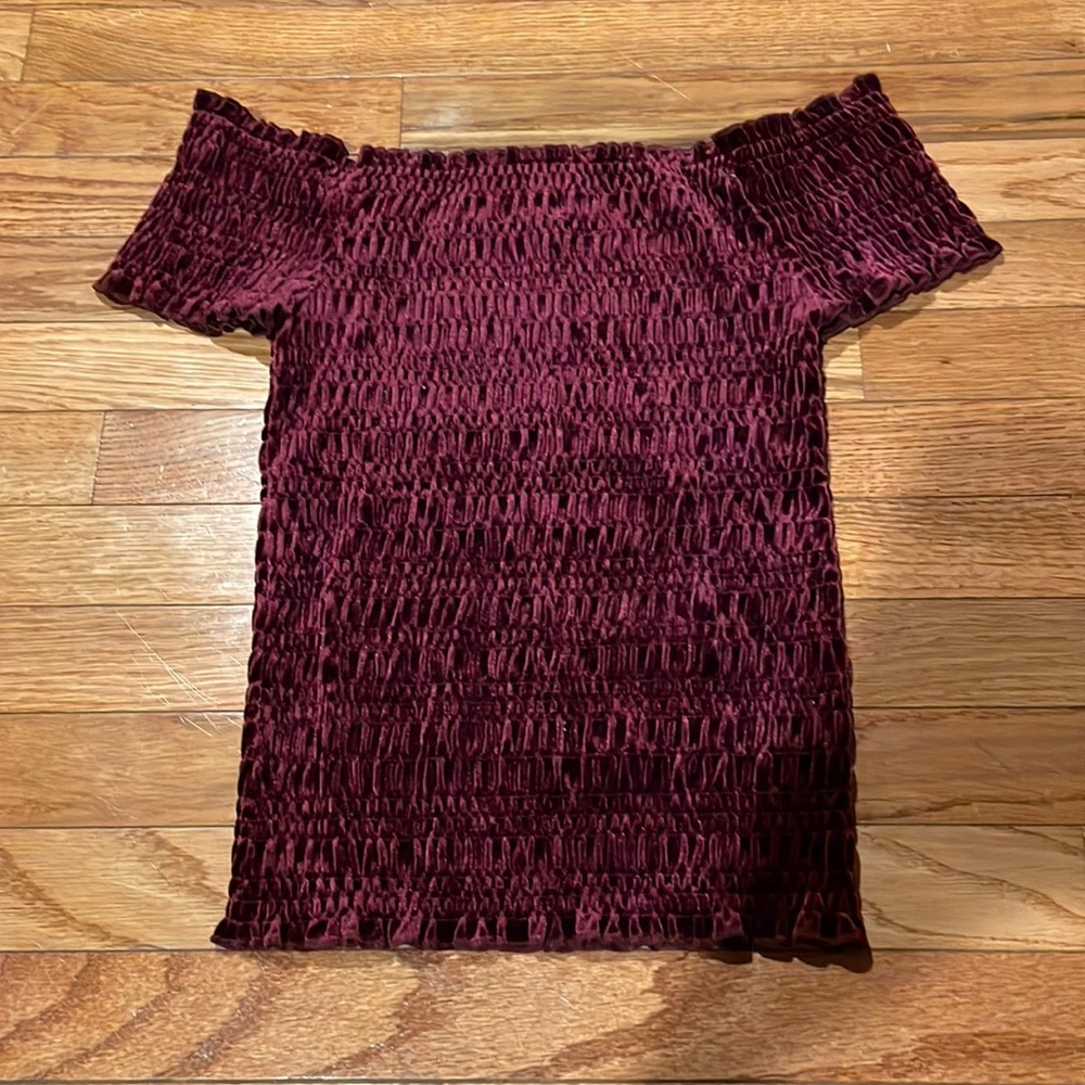 Burgundy Crushed Velvet off the shoulder Top